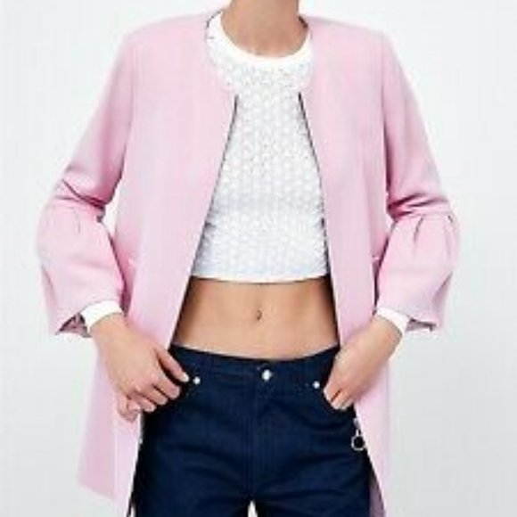 NWT Zara Pink Ruffled Zip Jacket Blazer Coat - Picture 3 of 11